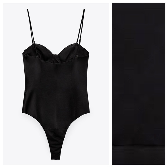 NWT. Zara Black Satin Effect Bustier Bodysuit. Size S. - Picture 6 of 11